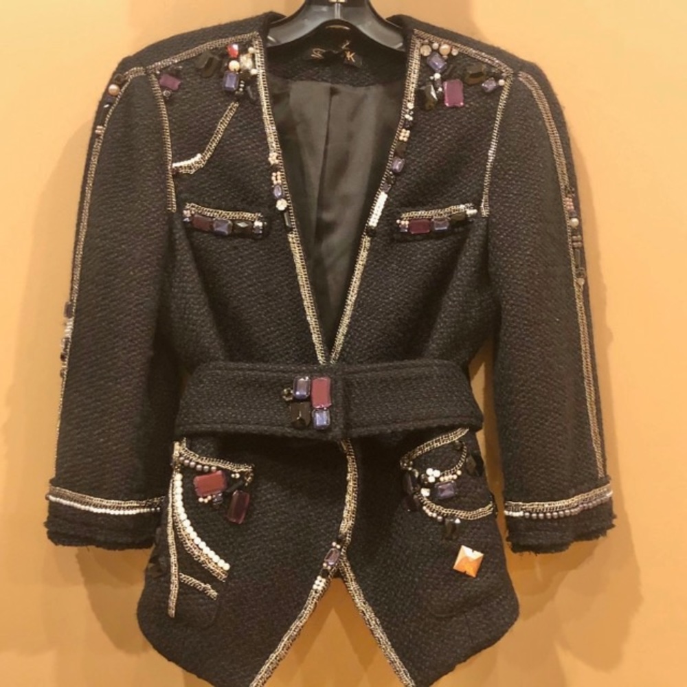 LaRok Jeweled Belted Jacket